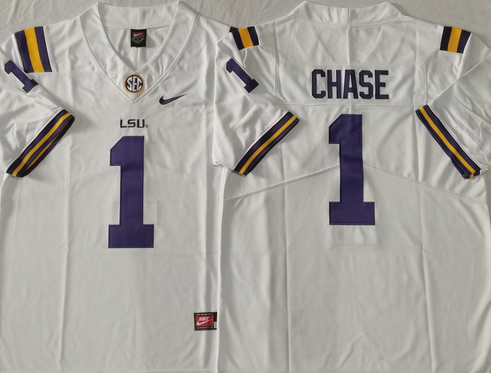 Men's LSU Tigers Ja'Marr Chase #1 White Jersey